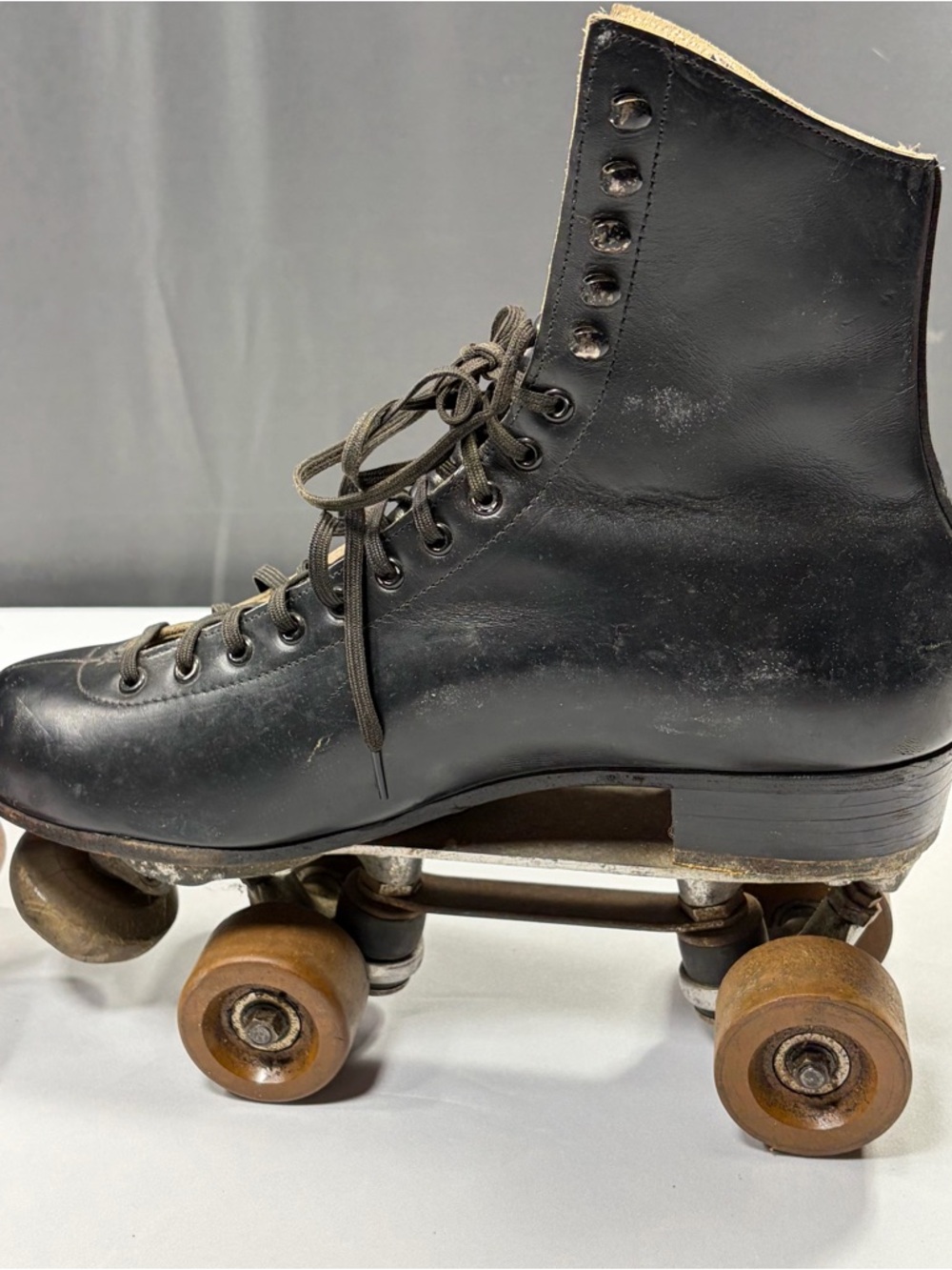 Riedell Roller Skates Black Leather Size 9 Vintage Quad Chicago Plate - Picture 2 of 15